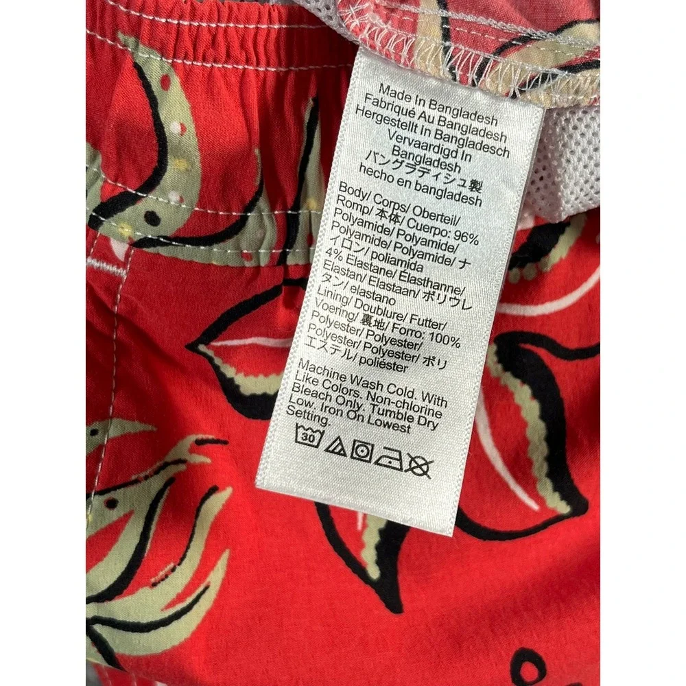 J.Crew Mens Red Tropical Floral Swim Trunks Board Shorts Size L 6 Inch Inseam